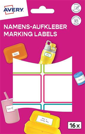 Címke, műanyag, iskolai, 46x33 mm, kézzel írható, AVERY ZWECKFORM, színes, 16 címke/csomag